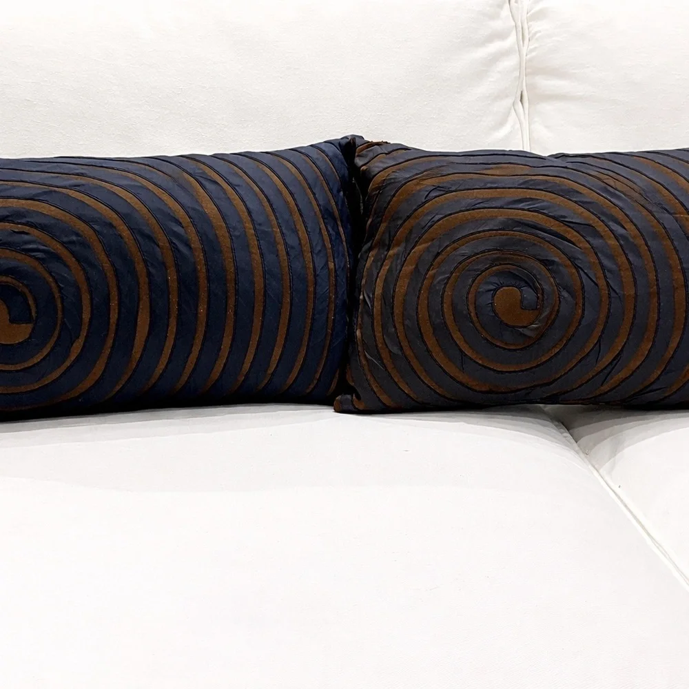 Pier 1 Imports Navy Blue Brown Swirl Lumbar Accent Pillow Set